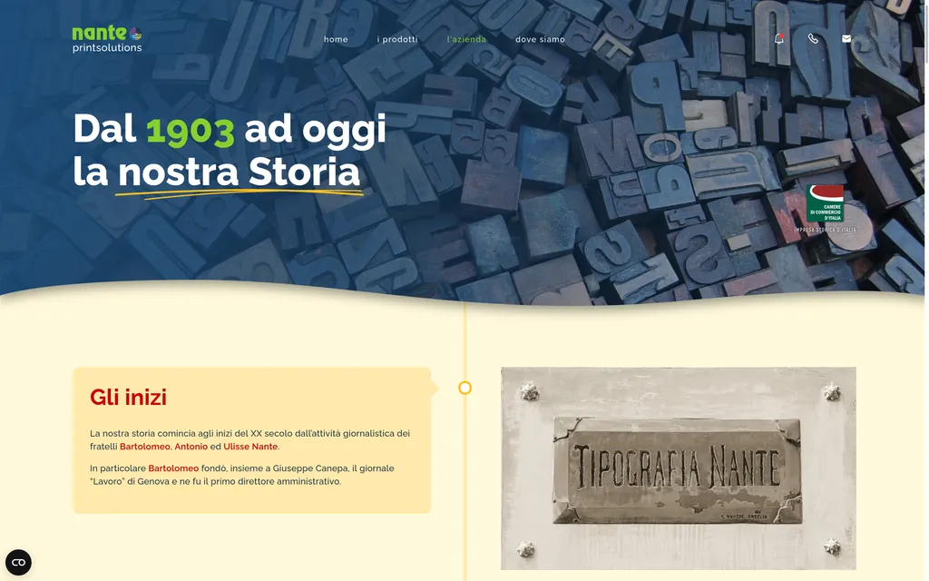 Pagina sulla storia aziendale